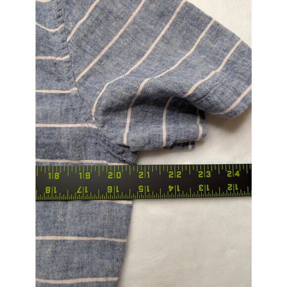 Tommy Hilfiger Mens Linen Short Sleeve Button Down - Medium Gray White Stripe - Picture 5 of 7